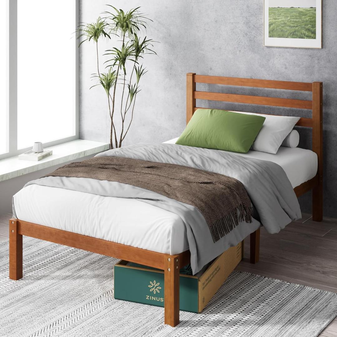 Zinus Leah Bamboo Platform Bed Frame with Headboard, No Box Spring Needed, Wood Slat Support, Easy Assembly, Twin