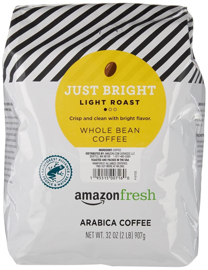 Amazon Fresh, Just Bright Whole Bean Coffee Light Roast, 32 Oz (EXP 08/04/26)