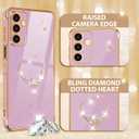 Petitian for Samsung Galaxy A14 5G Case, Cute Women Girls Bling Glitter Heart Designed Cases for Galaxy A14 5G, Girly Gold Plating Cover for Samsung A14 5G Purple