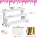 2Pcs Wood Cake Pop Stand, White Lollipop Holder 3 Tier with Twist Ties Lollipop Sticks, 17 Holes Sucker Display Riser for Dessert Table of Wedding Birthday Party