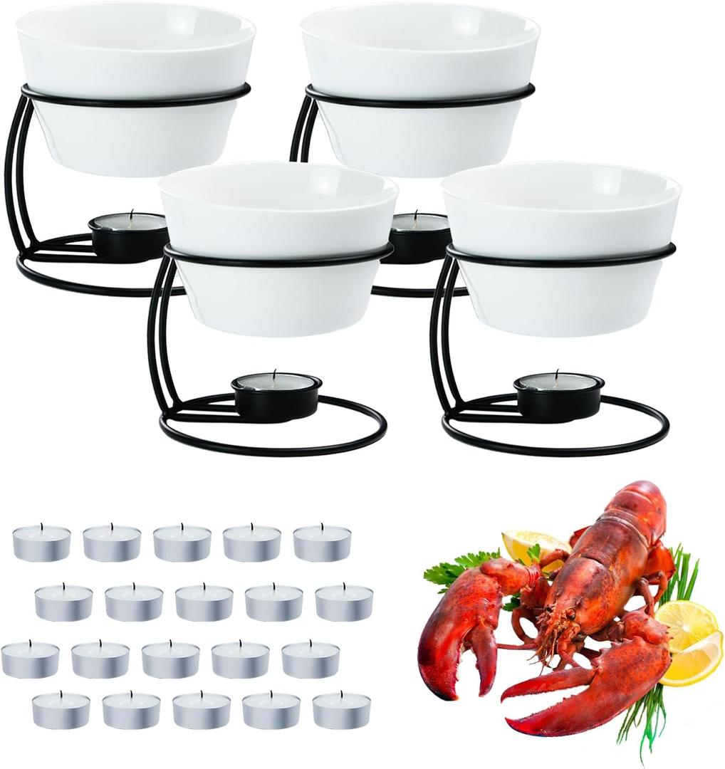 Luvan 4Pcs 12.8oz Butter Warmers for Seafood, Butter Melter with Stands and 20Pcs Tealight Candles,Ceramic Butter Warmer Set for Lobster, Personal Fondue Set Melted Butter Cups for Seafood, Fondue Luvan 4Pcs 12.8oz Butter Warmers for Seafood, Butter Melter with Stands and 20Pcs Tealight Candles,Ceramic Butter Warmer Set for Lobster, Personal Fondue Set Melted Butter Cups for Seafood, Fondue