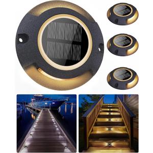 Solar Deck Driveway Lights, 4 Pack Solar Dock Lights Outdoor Waterproof IP68, 2 Colors in 1 Driveway Marker for Warning Stair, Sidewalk, Pathway, Patio, Garden Decor