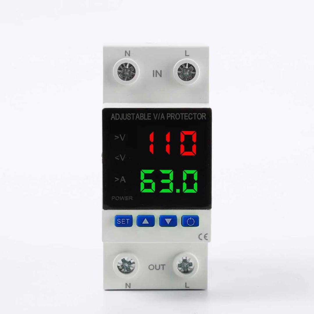 Voltage Protector, AC 110V 220V/DC 80-300V, 1-63A Adjustable Smart Circuit Breaker, Over Voltage & Under Voltage Cut Off, DIN Rail Mount