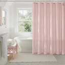 NICETOWN Pink Linen Textured Shower Curtain Set Waterproof, Semi Sheer Light Filtering Privacy Farmhouse Fabric Bathroom Decor with 12 Rustproof Metal Hooks, 72x72 Inch, 1 Panel