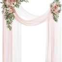 Ling's moment Pink Artificial Wedding Arch Flowers Kit Pack of 4, 2pcs Hanging Flower Arrangement 2pcs Chiffon Drapes Ceremony Reception Spring Silk Rose Arbor Backdrop Floral Garden Outdoor Decor