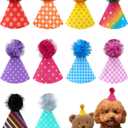 PET SHOW 10 Pack Mini Party Hats for Small Dog Birthday Stuffed Animals Dolls Puppy Cats Adjustable Headband Colorful Holiday Felt Hats Kitten Pet Grooming Costume Accessories