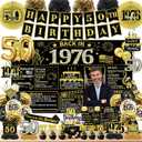 50th Birthday Decorations - Black and Gold Vintage Back in 1976 Party Supplies include Backdrop Hanging Swirls Sash Balloons, Happy 50th Birthday Decorations for Men Women