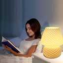 BSOD Mushroom Lamp,Glass Table Bedside Lamps Translucent Murano Vintage Style Striped Small Night Mushroom Decor Light Swirl for Ambient,Kids,Bedroom,Living,Girl Gift (Stripe White)