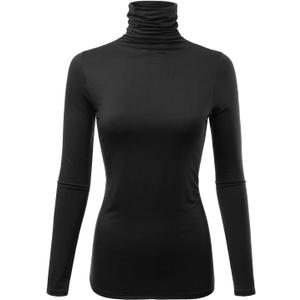 Womens Premium Long Sleeve Turtleneck Lightweight Pullover Top Sweater (S-3X, Made in USA) (Large, Cllt002-black)