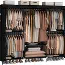 MOGELAFOO 83" Closet Wardrobe, Portable Closet for Bedroom, Freestanding Clothes Rack with NonWoven Fabric Cover, 5 Hanging Rods, 6 Storage Shelves, Clothes Storage Organizer, Black