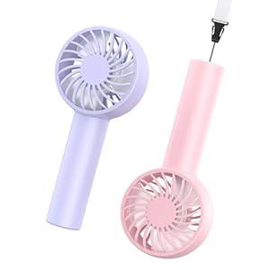 MORECORE 2 Pack Mini Handheld Fan, 3 Powerful Speeds & USB Rechargeable, Cute Design with Lanyard, 8HR Running Lightweight Personal Fan for Kids Women Girls Eyelash Park Outdoor Travel