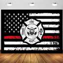 BELECO 7x5ft Fabric American Fire Department Flag Backdrop Red Line American Flag Firefighter Background Fireman Firefighters Theme Party Decorations Banner Birthday Shoot Photo Studio Props (N5-a50807)