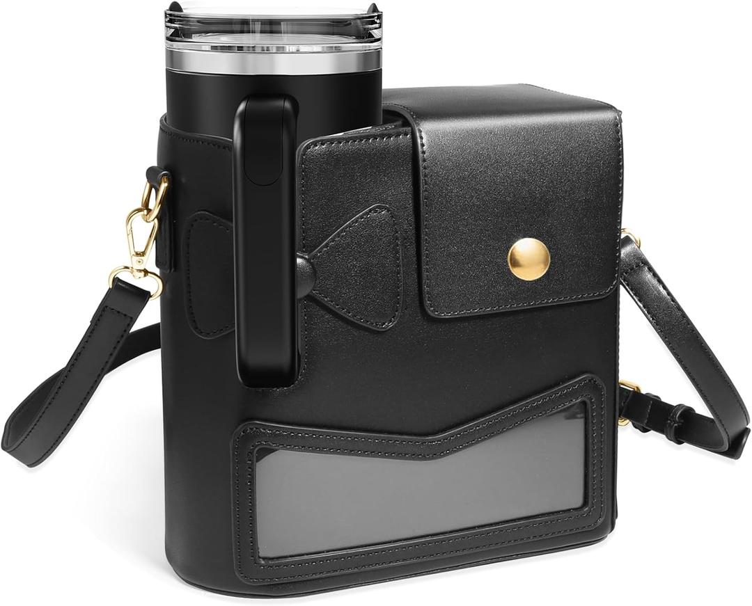Crossbody Bag for Stanley Cup Purse, Outdoor Portable Water Bottle Holder with Adjustable Shoulder Strap (Black)
