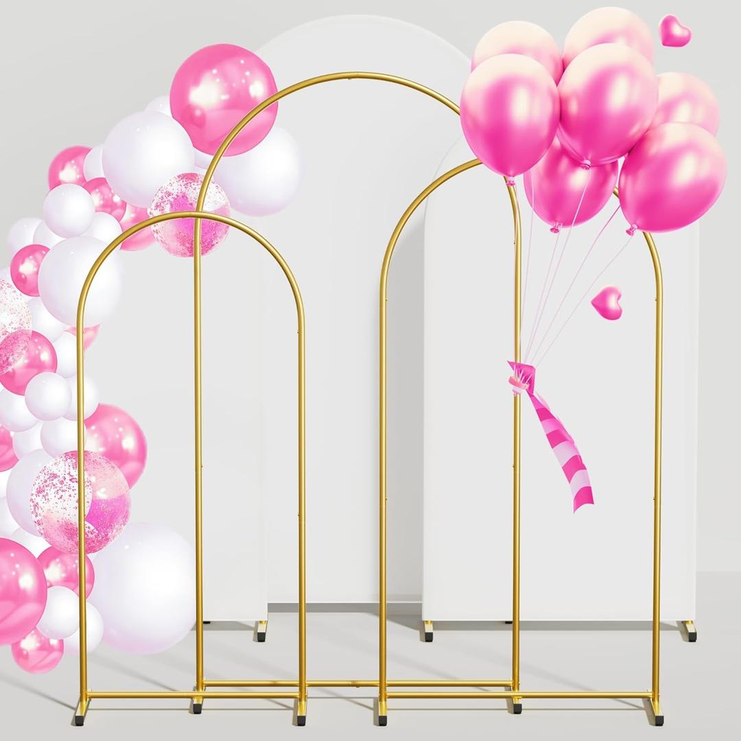 Arch Backdrop Stand and Cover Set 7.2FT/6.6FT/6FT, Gold Wedding Arch Frame with White Arch Cover Stretchy Spandex Wrinkle-Resistant, Wedding Arches for Ceremony Birthday Party Baby Shower