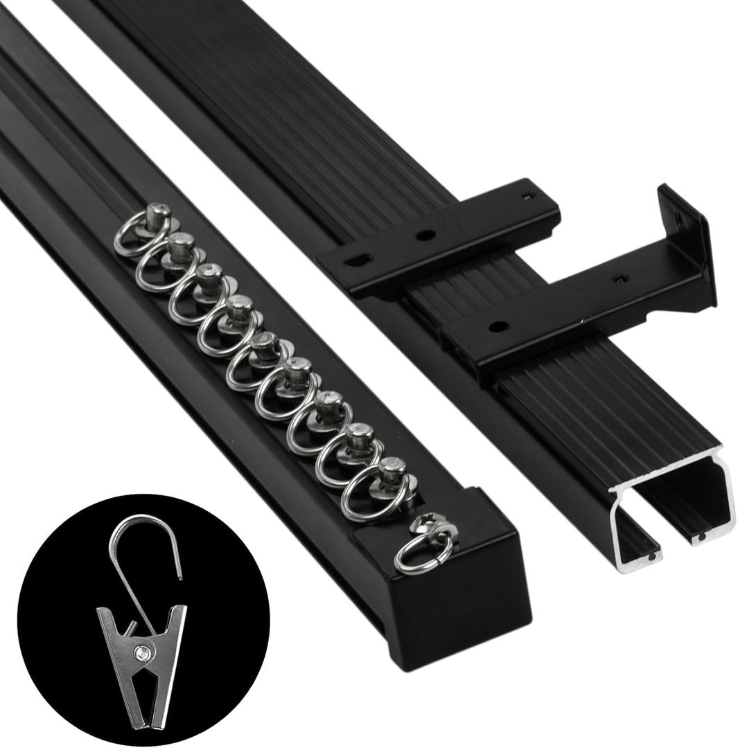 Super Heavy-Duty Ceiling Curtain Track Easy to Install Smooth Sliding Curtain Track Ceiling&Wall Mount Room Divider Curtain Track for Living Room Bedroom Shower Divider, Black, 3FT To 15FT