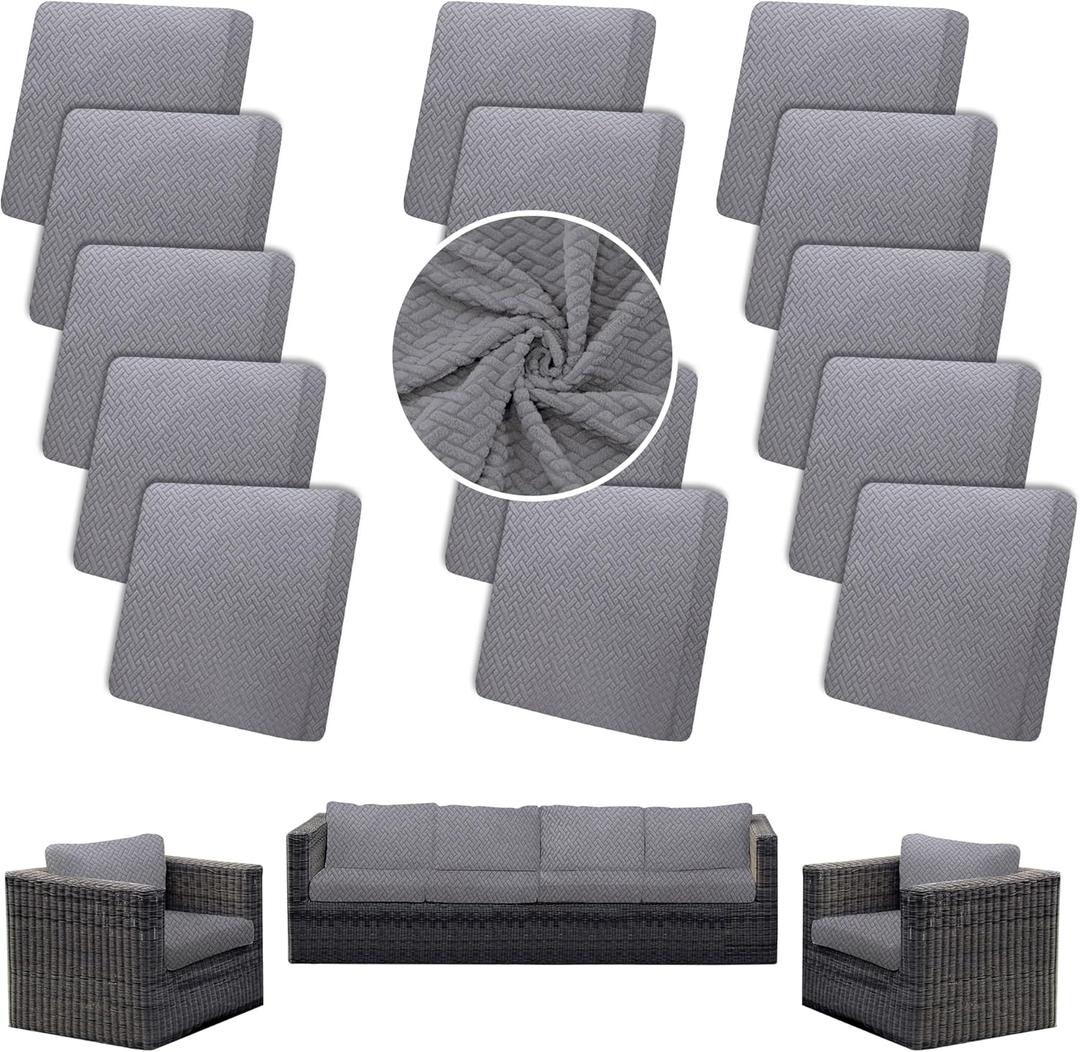 Outdoor Cushion Covers Set,14PCS Waterproof Patio Furniture Couch Seat Slipcovers, Replacement for Sofa Sectional Chair(CoverOnly) (Grey)