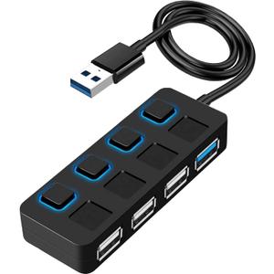 USB Hub 3.0, ANKKY 4-Port USB Port Hub USB Extender USB Splitter with Individual LED lit Power Switches for Mac & PC/Laptop