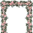 Lvydec 2 Pack Artificial Peony Flower Garland - 6ft Silk Peony Vine Willow Leaves and Eucalyptus Garland White Arch Flower Vine for Wedding Party Table Decoration (Pink)