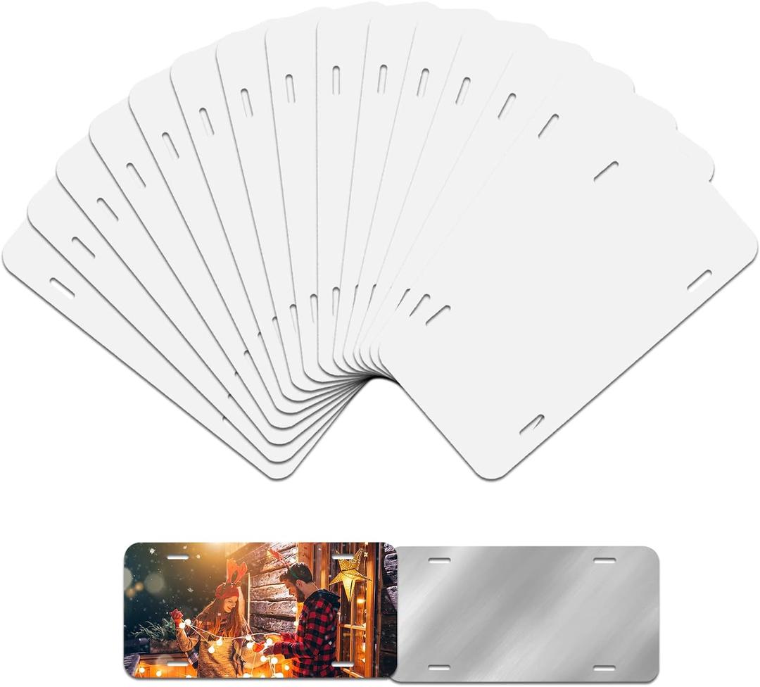 14 Pack Sublimation License Plate Blanks, Thickness 0.65mm Metal Automotive Sublimation License Plates Tag for Custom Design Work (White)