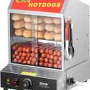 VEVOR Hot Dog Steamer, 28.5QT, 2-Tier Hot Dog Hut Steamer, 86~185 Temperature Control, Electric Bun Warmer with Tempered Glass Slide Doors Partition Plate Tong, Stainless Steel, for Hot Dogs & Buns