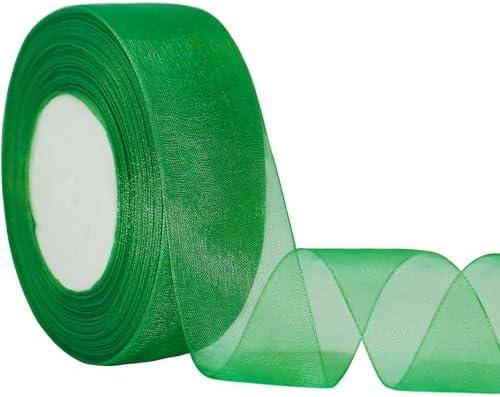 OZXCHIXU Shimmer Sheer Organza Ribbon, 1-1/2 inch x Continuous 50 Yard Green Chiffon Fabric Ribbon for Gift Wrapping, Bouquet Wrapping,Wedding Decoration,Christmas Tree, Crafts, Bows.