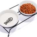 Anti-Vomiting Raised Cat Bowls - 2 13 oz Ceramic Cat Food & Water Bowls with Non-Slip Stainless Steel Stand, Dishwasher Safe for Indoor Cats
