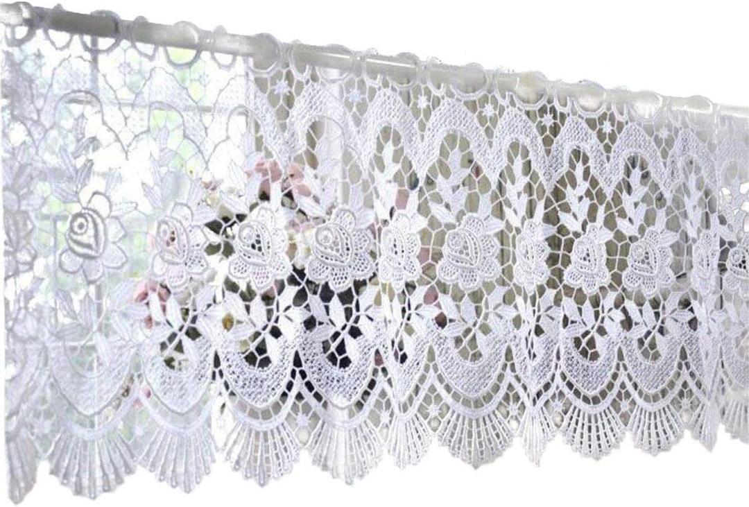 Fine Lady White Victorian Lace Flower Curtain Valance Crochet French Country Window Treatment Decorative Home Goods 52 inch by 11.8 inch (One Panel, 52" W x 11.8" L)