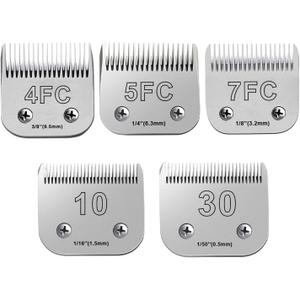 5Pack Dog Grooming Blades Compatible with Andis Dog Clippers,Dog Clipper Blades Compatible with Oster A5,Wahl km10 Dog Clippers for Animal Dog Cat Horse,Stainless-Steel Blade Sharp (Silver/10+30+4FC+5FC+7FC-05)