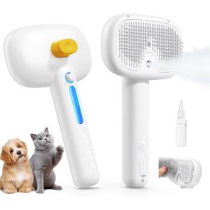 ROJECO 3-in-1 Steam Cat Brush for Short/Long haired Cats, Pet Cat Hair Remover Grooming Brush with Large Water Tank, Rechargeable Comb to Remove Shedding Fur, Includes Massage for Kittens