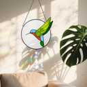 Stained Glass Suncatcher Window Hangings, 7 Inch Round Sun Catchers Glass Art with Crystal Prism, Handmade Hummingbird Designs for Home Decor or Gifts