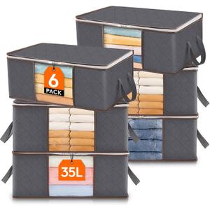 Lifewit 6 Pack Clothes Storage Bag, Foldable Storage Bin Closet Organizer with Reinforced Handle, Sturdy Fabric Blanket Storage with Clear Window, Storage Containers for Clothing, Bedding, Gray (Gray)