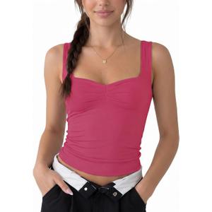 AURUZA Womens Going Out Tank Tops Sweetheart Neck Double Lined Backless Crop Top Sleeveless Y2K Party Top (Pink, XS)