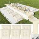 8 Pcs Fit for 6 People 91 x 71'' Extra Large Outdoor Picnic Blanket with Light Beige Table Runner and Floor Pillow Cushion Fit for 6 People Picnic Wedding Birthday Baby Shower Backyard Decor