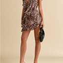 MakeMeChic Women's Cheetah Print Halter Mini Dress Ruffle Tiered Open Back Summer Y2K Dresses (XL)