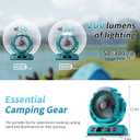 Camping LED Fan with Light, 40000mAh Rechargeable Battery Powered Outdoor Tent Fan with Light and Hook, 6 Speed, Personal USB Desk Fan for Camping, Fishing, Power Outage,Hurricane, Worksite