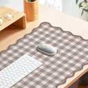 Scalloped Checkered Desk Mat Cute Brown Gingham XXL Large Gaming Mouse Pad Farmhouse Cottagecore Vintage Keyboard Computer Mat Pad for Desktop Aesthetic Cozy Office Desk Decor