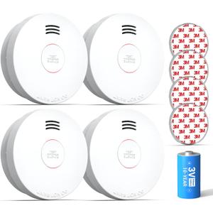 SITERWELL Smoke Detector, Smoke Detector 10 Year Battery with Photoelectric Sensor, Fire Alarm with Low Battery and Fault Warning for House and Bedroom, UL217-9th Listed, GS525A, 4 Packs