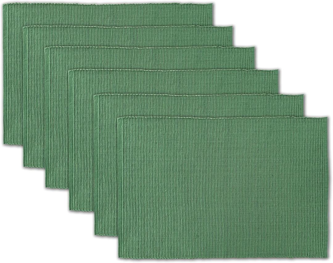 AVKA Studio 100% Cotton Ribbed Placemats - Set of 6-13 x 19 Inches - Green - Everyday/Christmas Cloth Table Mats - Thick Construction, Washable & Reusable Cloth Place Mats