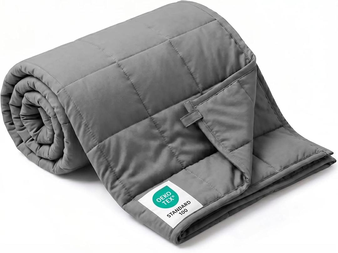 Smart Queen Weighted Blanket for Adults (15 lbs, 48 x 72, Twin Size) Breathable Heavy Throw Blanket for 120-160 lbs, Soft Thick Blankets with Cooling Glass Beads, All Season, Machine Washable, Grey
