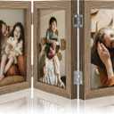 decorUhome Triple 4x6 Picture Frame Vertical, Engineered Wood Trifold Photo Frame with Plexiglass for Tabletop Display, 4x6, Oak