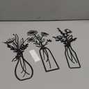 Pigort 3 Pieces Metal Flowers Wall Arts - Rustic Farmhouse Decor Black Minimalist Flower Wall Decors for Living room Bathroom Bedroom Dining Room - Housewarming Gifts(Black, Vase-C)