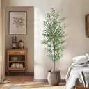 CETRD Artificial Olive Tree, 7FT Tall Faux Olive Trees 84in Outdoor Fake Potted Silk Plant with Trunk and Realistic 1048 Leaves and 40 Fruits for Modern Office Home Decor Indoor, (1 Pack）