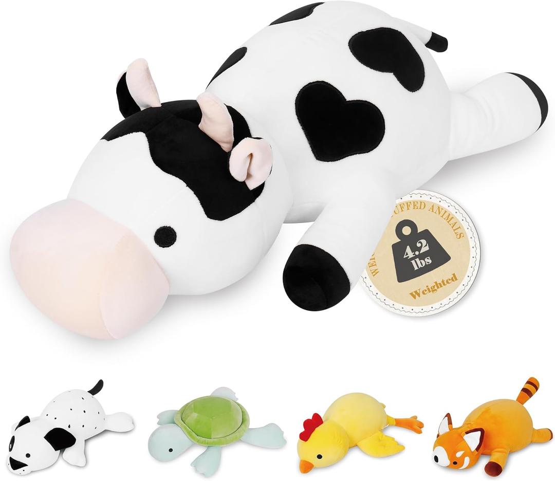 Cow Weighted Plush, 24" 4.2 lbs Weighted Stuffed Animals, Cute Cow Plush Toy Pillow Gifts for Kids and Adults
