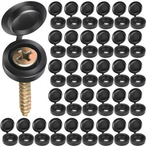 HNYYZL 150 PCS Screw Caps, Black Plastic Hinged Screw Covers, S Size, Fits #6/#8 Screws (M3/M4), 150 Pieces