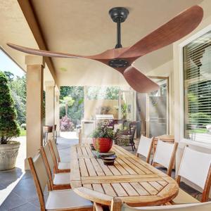 60 Inch Ceiling Fans Without Lights, 60" Outdoor Ceiling Fan No Light with Remote Control, 3 Solid Wood Blades, 3 Downrods, Timer, High CFM 6 Speeds ETL DC Motor Fans for Patios Indoor, Dark Walnut