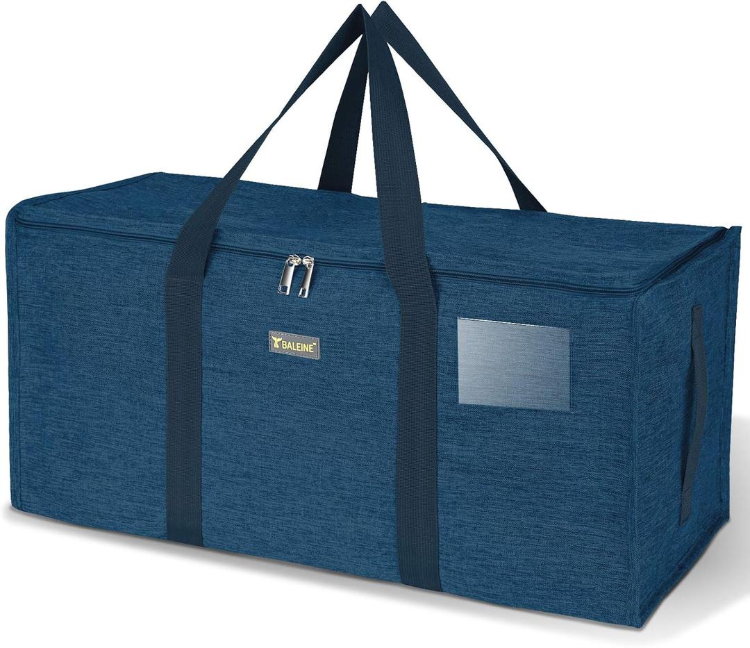 BALEINE Extra Large Storage Tote with Zippers & Carrying Handles, Heavy-Duty Oxford Fabric Moving Bags for Laundry, Space Saving, Storage, Denim Blue (1-Pack)