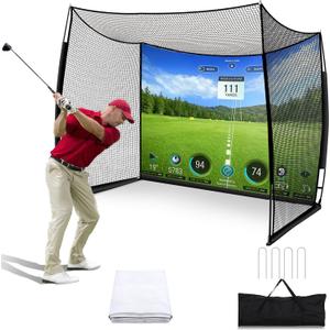Golf Net with Impact Screen, 11x8FT Spacious Golf Practice Net for Backyard, Heavy Duty Hitting Cage for Swing Driving, Home Garage Indoor Outdoor