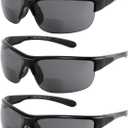 Yogo Vision Bifocal Sports Sunglasses Mens Wrap Around Half Rim Sunglasses Readers 3PK (Black)