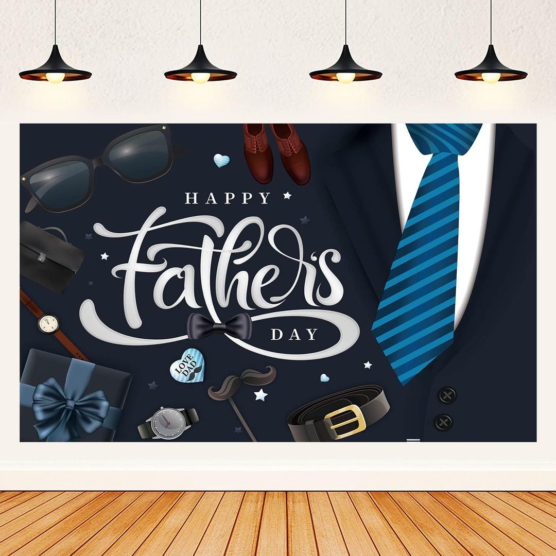 Happy Fathers Day Banner Backdrop, Happy Fathers Day Decorations Backdrop for Party, Father's Day Party Decorations Supplies, Fathers Day Photo Backdrop Portrait Studio Props 72x44 inches-Black