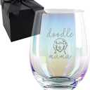 Valentines Day Gift for Doodle Mom, Goldendoodle Gifts Doodle Mom Handmade Rainbow Colorful Etched Wine Glass 18 Ounces